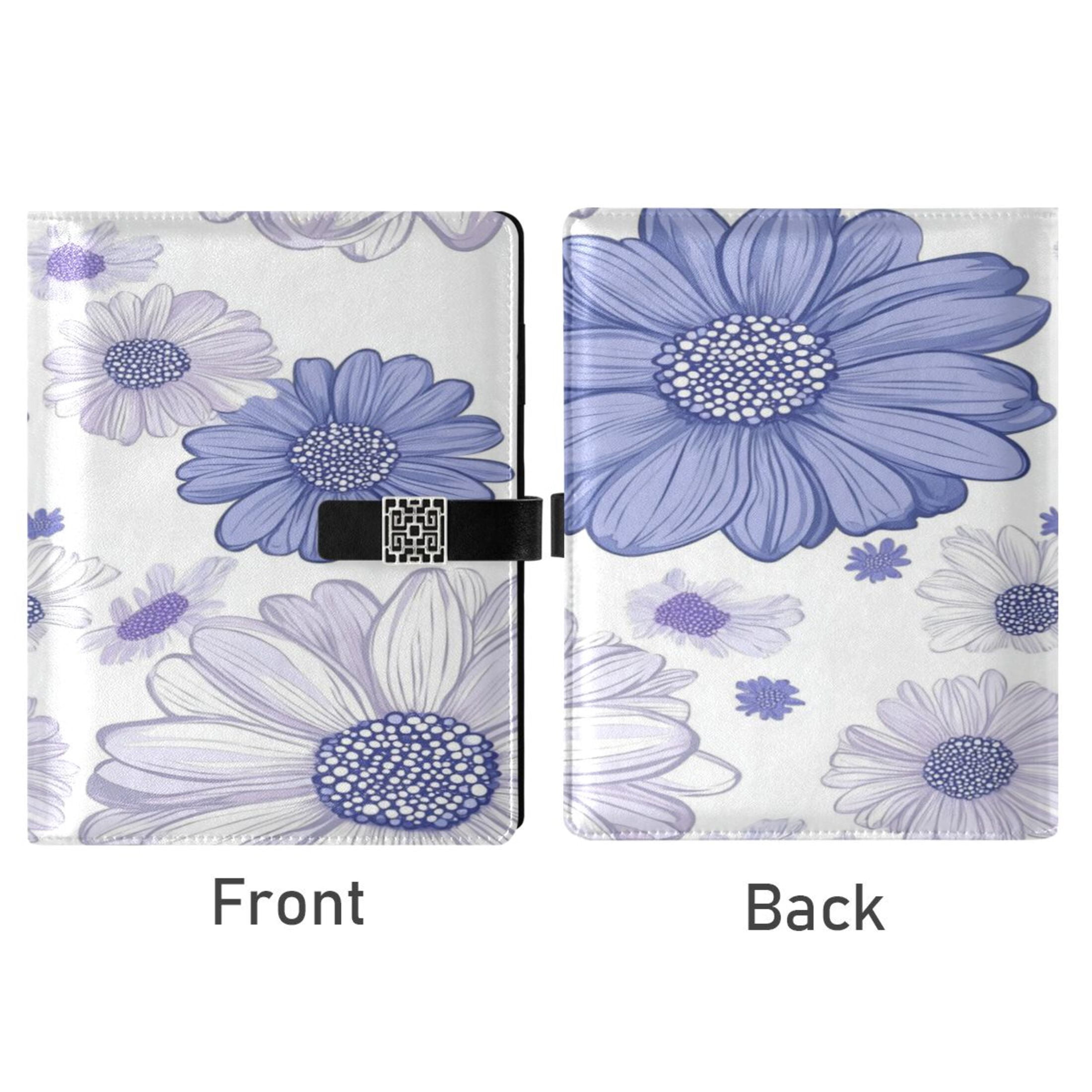 9.2x6.7 inch Leather Notebook 100 Sheets, Multi-Pocket Design & Pen Loop Large Daisy Flowers Refillable Journal Organizer