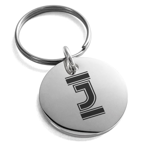 Stainless Steel Letter J Initial Empire Monogram Engraved Small Medallion Circle Charm Keychain Keyring
