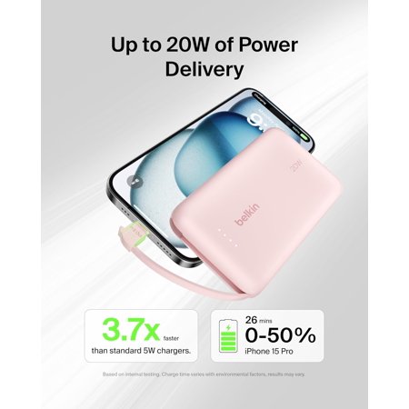 BELKIN (CCC/ 3C 認証)BoostCharge 20W ケーブル内蔵 モバイルバッテリー10000mAh(ピンク) BPB021FQPK 返品種別A