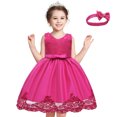 thumbnail image 2 of BOBOGOJP Robe Ligne A Nouvelle Robe en Dentelle avec Nœud Robe d'Été Fille Robe à Vent avec Bandeau (Rose Vif, 6-12 Mois), 2 of 3