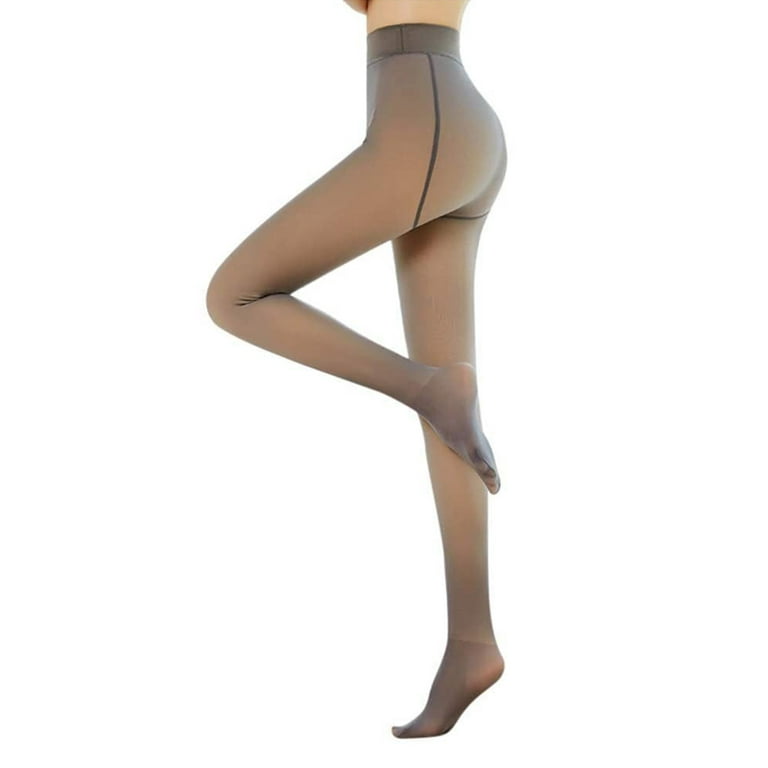 High Waisted Leggings Fake Translucent Nude Tights Winter Polyester Thermal Warm  Fleece Lined Coffee Black Women Sheer Fit for Weight 88-140 Pounds 