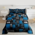 thumbnail image 2 of Castle Fairy Black Blue Grid Twin Comforter Sets,Futuristic Cubes Bedding Set, 2 of 8
