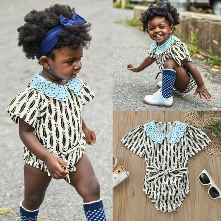 

Girls African Traditional Style Short Sleeve Romper Ankara Bodysuits Belt Outfits 3-18M