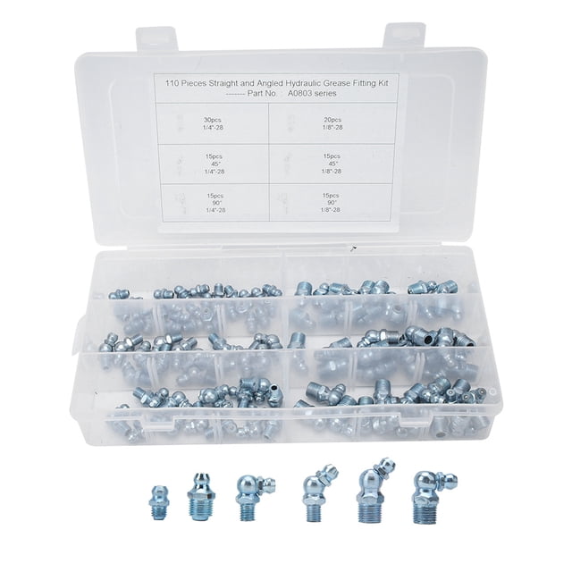 110Pcs 45° 1/8in-28 Grease Nipple Tip Nozzle Fitting for Engineering Machinery Electroplating Blue