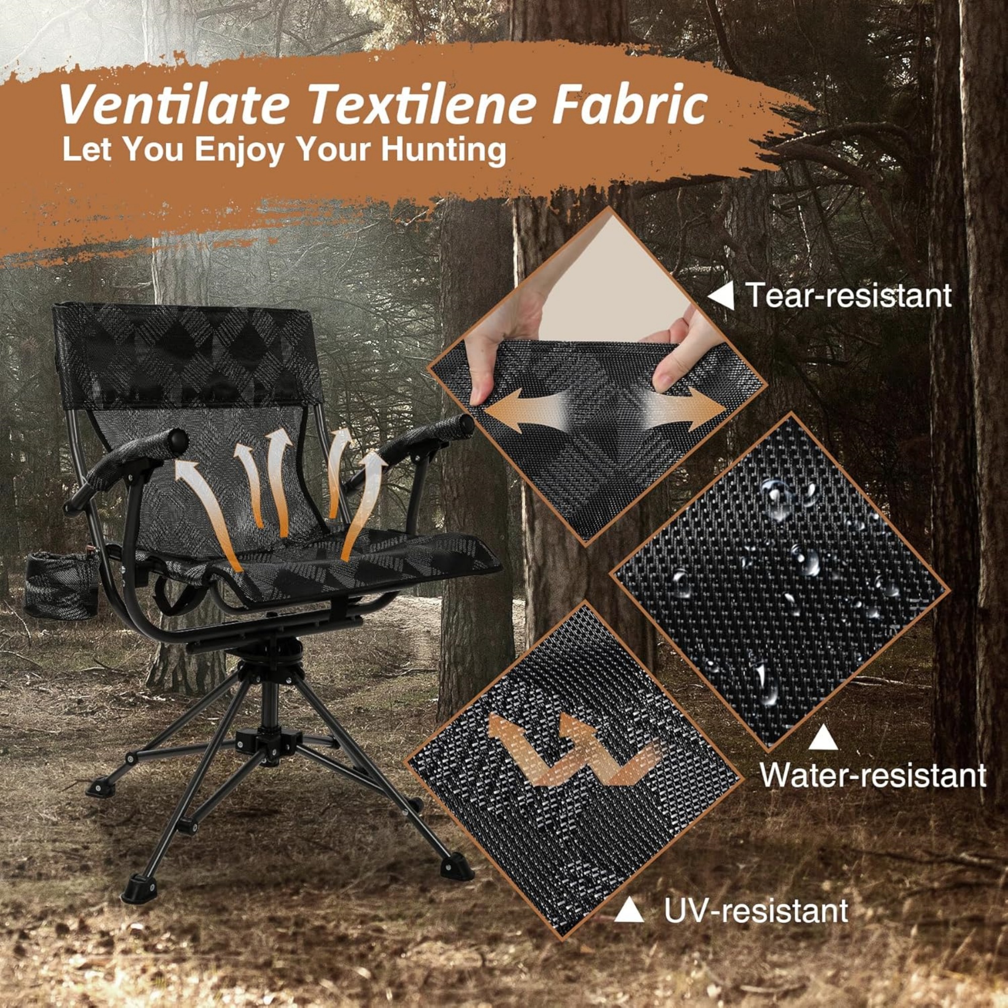 RedSwing 360° Swivel Hunting Chairs for Ground Blinds, Portable Folding Camping Chairs for Adults Hunting Seats with Hard Arms for Outdoor Fishing Camping