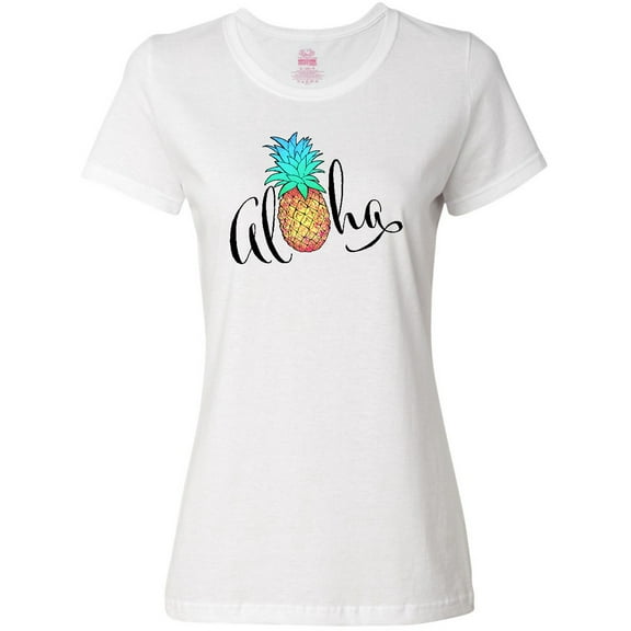 Inktastic Aloha- in cursive with pineapple rainbow colors Women's T-Shirt