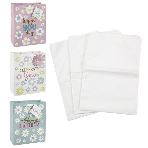 Fun Express 72 Pieces Medium Happy You Day Gift Bags & Tissue Paper Kit for 12