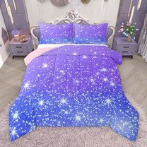 Manfei Dreamy Starry Sky Queen Comforter Set, Purple Blue Bling Stars Bedding Sets, Teens Kids Boys Girls Reversible Bedding Comforter Set, Lightweight Room Decor, 3 Pieces