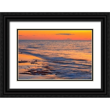 Jaynes Gallery 24x17 Black Ornate Wood Framed with Double Matting Museum Art Print Titled - Canada-Prince Edward Island-Cable Head Shoreline along Gulf of St Lawrence at sunset