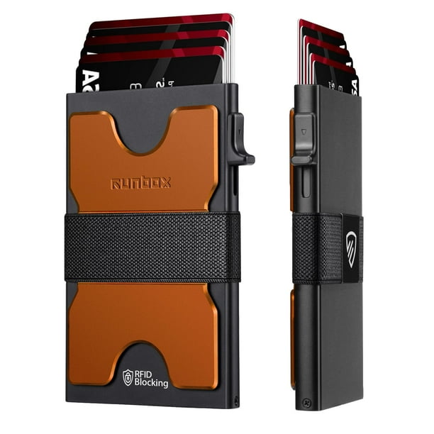 Tarjetero RUNBOX con Bloqueo RFID, Estuche Delgado de Metal