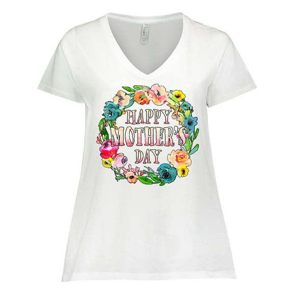 Inktastic Happy Mother's Day Flowers Women's Plus Size V-Neck T-Shirt