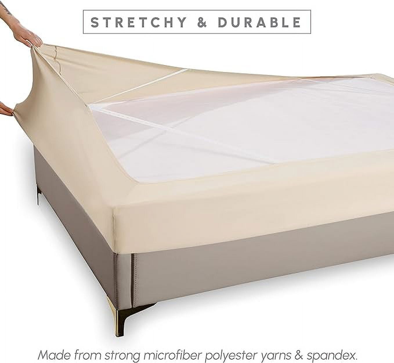 Elegant Comfort Box Spring Cover - Stretchy 4-Way Elastic Jersey Knit Alternative to Bed Skirt, Ultra Soft and Wrinkle-Free, Twin, Beige