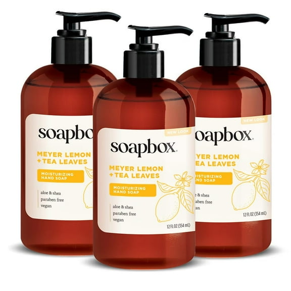 Soapbox Liquid Hand Soap, Meyer Lemon & Tea Leaves Scent - Gentle, 12oz Pump Bottles (Pack of 3)