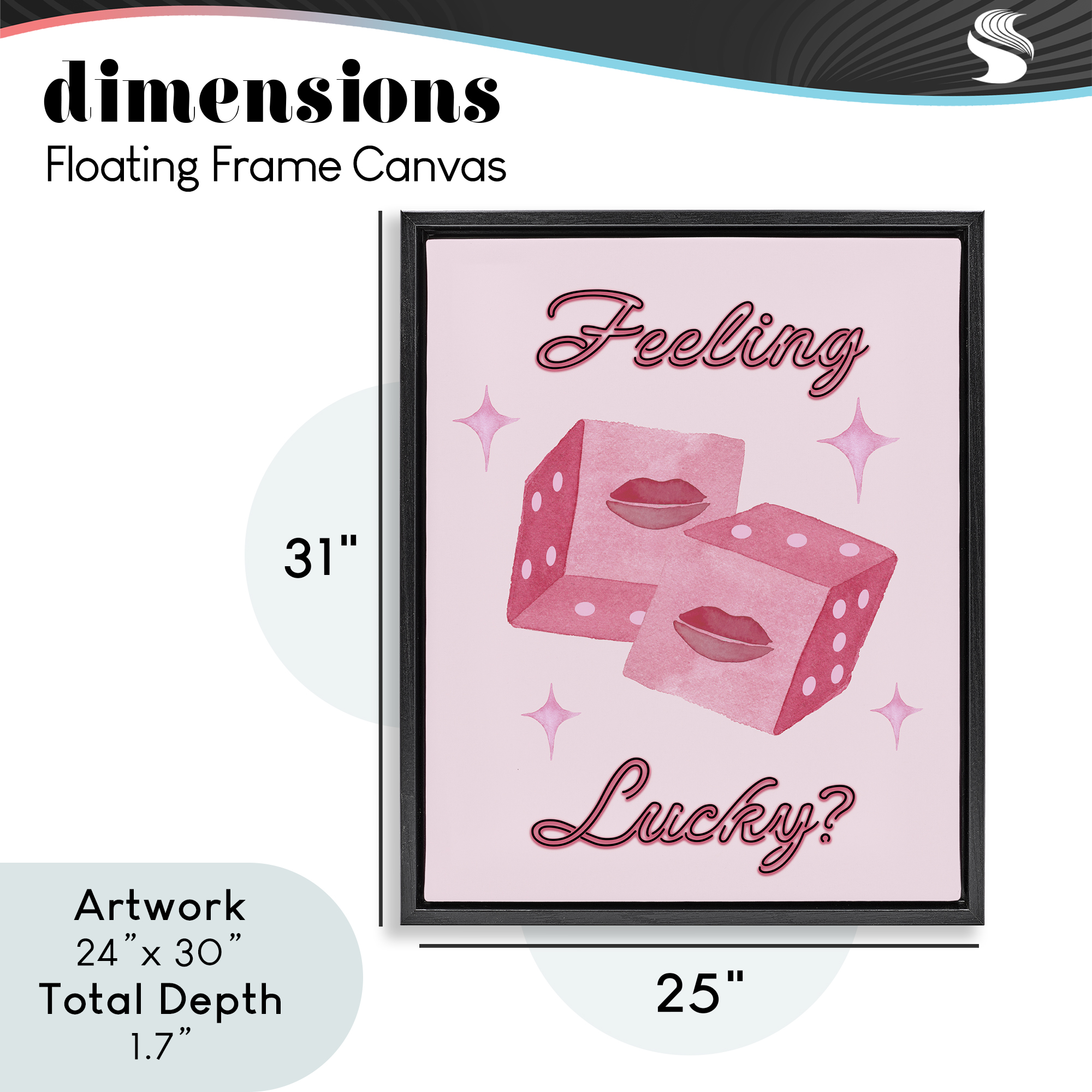 Feeling Lucky? Dice Black Framed Floater Canvas Wall Art, design by Nina Jacobs