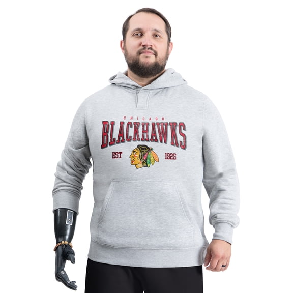 Men's G-III Sports by Carl Banks Gray Chicago Blackhawks Adaptive Classic Team Spirit Fleece Hoodie