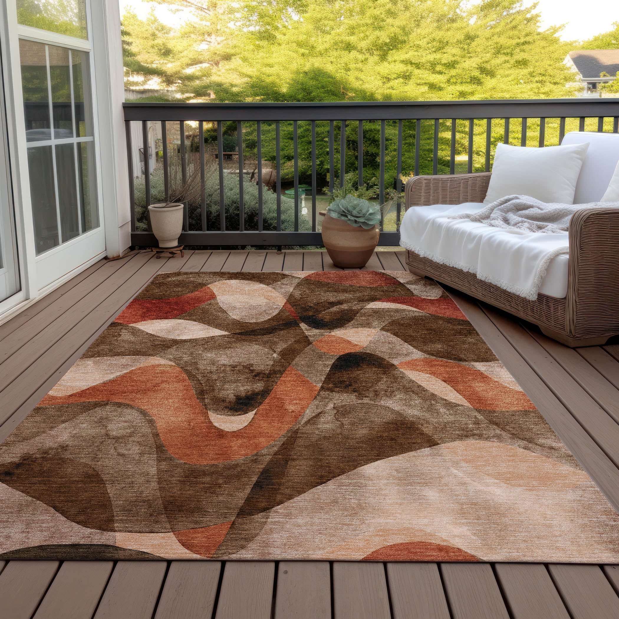 Addison Rugs Chantille Indoor/Outdoor Contemporary Abstract Chocolate Washable Rectangle Rug, 10' x 14'