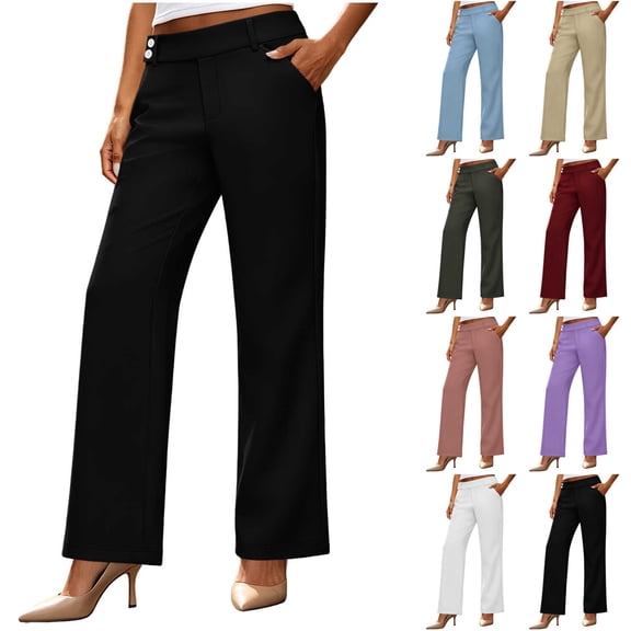 Chiccall Women's Stretch Waist Bootcut Dress Pants High Waist Buttons Zipper Office Slacks with Pockets