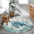 thumbnail image 3 of Teal Turtle Coastal Round Area Rug 3.3Ft Washable Circle Rugs for Dining Room Table, Summer Beach Coral Nautical Ocean Non-Slip Carpet Floor Mats Indoor Outdoor Carpet Runner Aesthetic Home Decor, 3 of 8