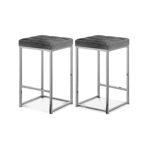 Meridian Furniture Nicola 26.5"H Velvet Counter Stool in Gray (Set of 2)