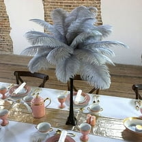 ZUCKER® 24pcs 13-16" Ostrich Feather Centerpiece Set - 24" Eiffel Tower Vase Wedding Decorations Black and Silver (Gray)