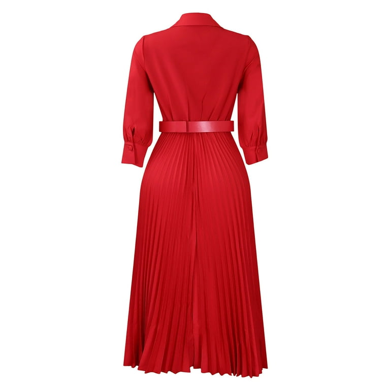Blczomt Long Sleeve Womens Dress Plus Size Cotton Red Dresses Dressy Casual Elegant Solid V Neck Dresses