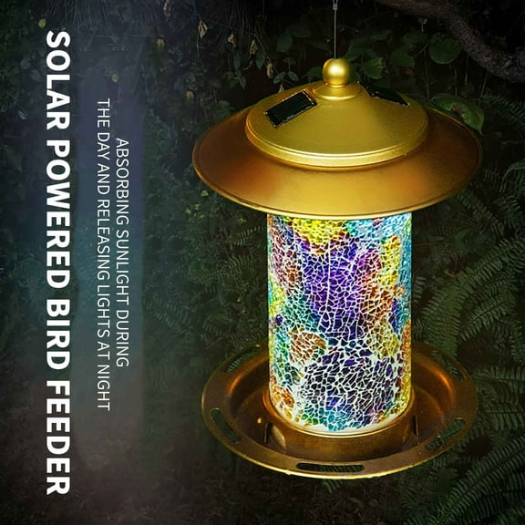 CELNNCOE Bird Feeders for Outdoors,New Lighting Solar Bird Feeder Outdoor Hanging Iron Bird Feeding Box Hummingbird Feeder