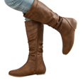 thumbnail image 3 of EKVAHL Women's Slouch Mid‑Calf Boots, Relaxed Fit Faux Leather Flat Boots, Low Heel Daily Walking Boots For Fall Street Wear Brown, 3 of 4