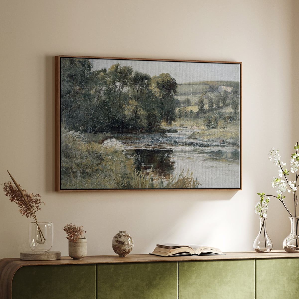Vintage Landscape-CCCXLVI By Wexford Home Framed in Walnut Wood Gallery Wrapped Canvas 17 in. x 25 in.