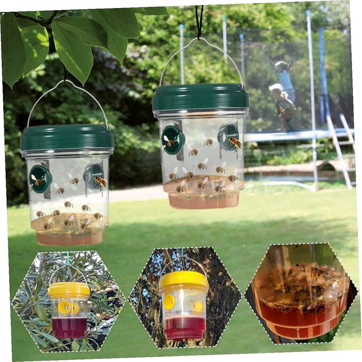 Sugagale Wasp Traps Outdoor Hanging, Reusable Yellow Jacket & Hornet Trap, Carpenter Bee & Insect Catcher for Yard, Garden, Patio