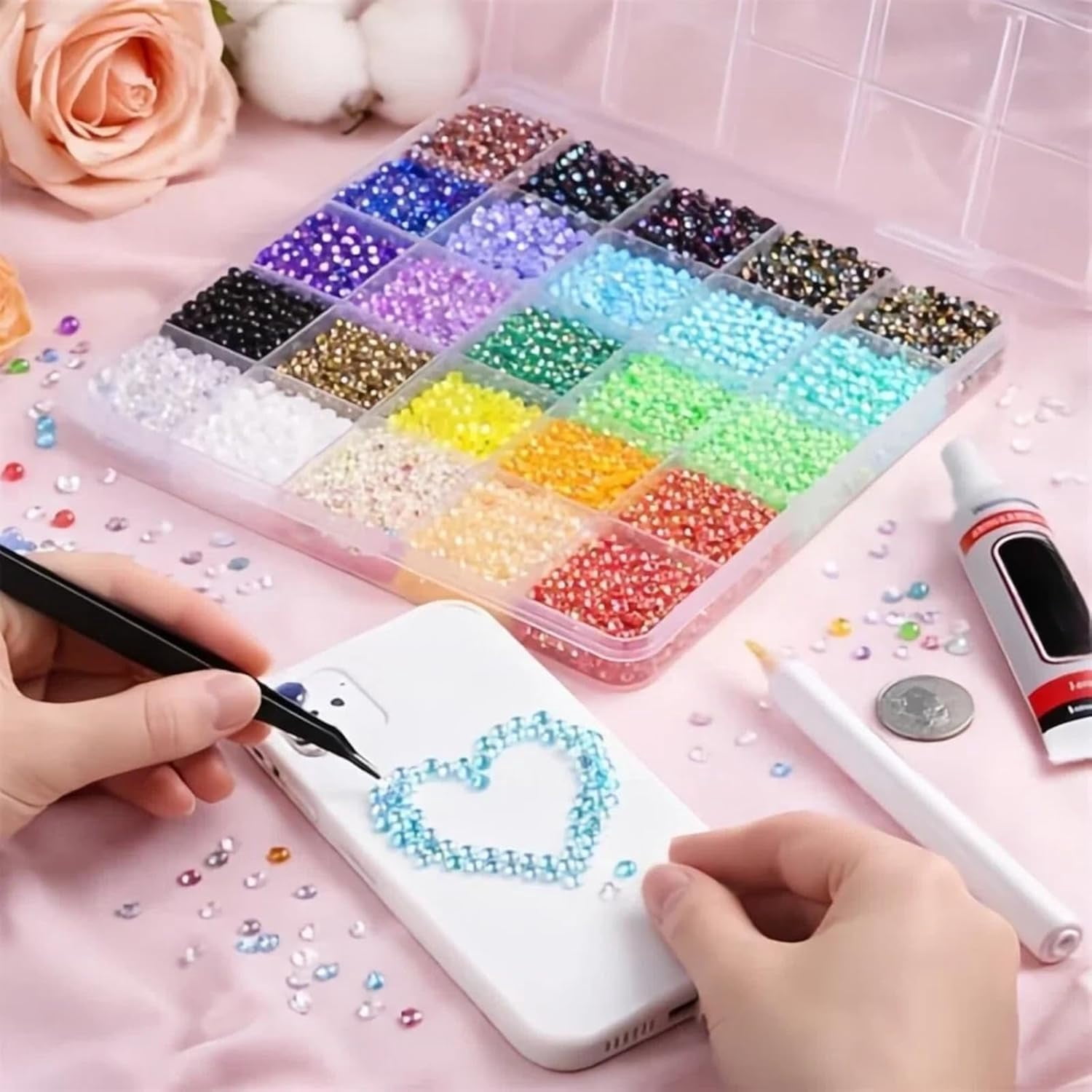 40 Color DIY Resin Rhinestone Kit 32000 Pcs 2-3mm Multicolor Book Bedazzling Kit for Diamond Painting, Clothes, Cup, Shoes, Nails & Craft Projects
