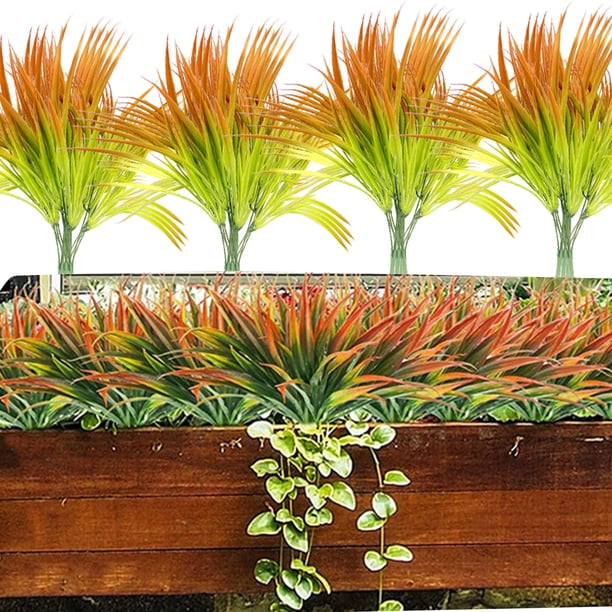 4 Plantas Artificiales de Césped Sintético para Exteriores. Arbustos Artificiales para Dar Un Toque Verde a Ventanas, Jardines, Oficinas, Patios, Macetas Colgantes y Decoración para Porches y Entrada