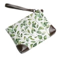 thumbnail image 3 of Leather Clutch 8 X 5. 5 In Wrist Strap And Hand Bag Easy To Carry Lightweight Waterproof And Durable Watercolor Light Green Leaves (1), 3 of 6