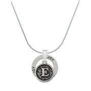 Delight Jewelry Silvertone Antiqued Round Seal - Initial - E - Joy Ring Charm Necklace, 18"