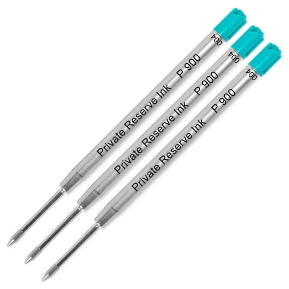 Private Reserve Ink P900 Parker Style Ballpoint Refill made by Schmidt - Turquoise, Medium, 3 Pack