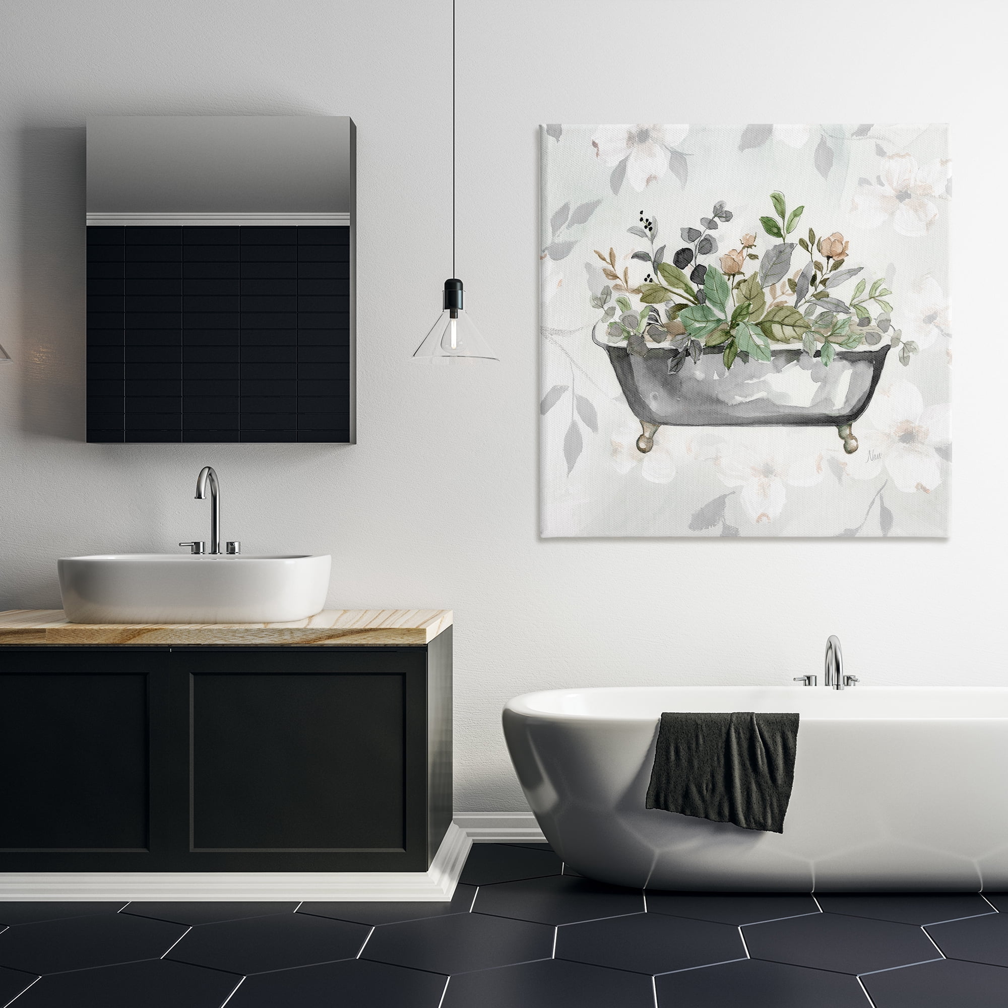 Stupell Industries Leaf Patterned Bath Typography Painting Gallery Wrapped Canvas Art Print Wall Art, 36 x 36