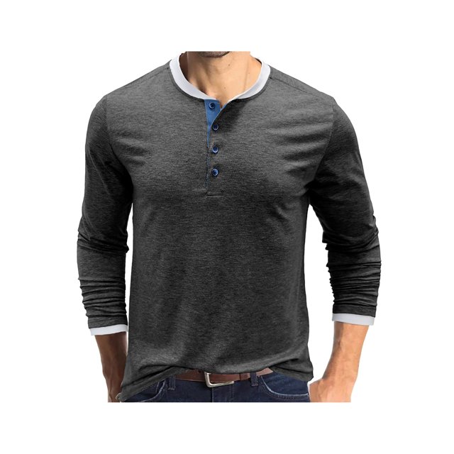Sunloudy - Camisetas informales para hombre, cuello redondo, manga larga, cuello redondo, cierre de botones, escote Sunloudy S M L XL XXL