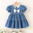 thumbnail image 5 of Zpanxa Girl Dress Girl's Cute Cowboy Denim Dress Solid Bowknot Short Sleeve Round Neck Dresses Blue 3 Years, 5 of 8