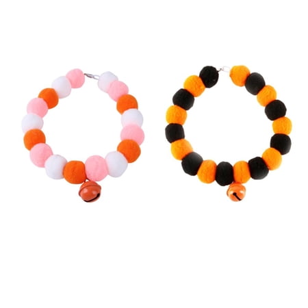 CSCHome 2 PCS Dogs Cats Collars Durable Polyester Round Beads Collars for Small Medium Dogs Puppy Girl Cats Orange + Black
