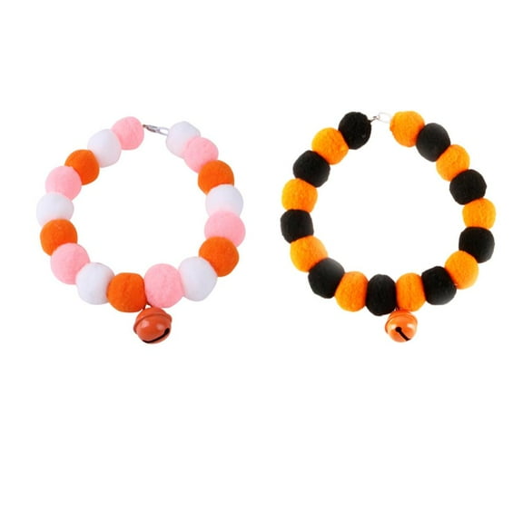 CSCHome 2 PCS Dogs Cats Collars Durable Polyester Round Beads Collars for Small Medium Dogs Puppy Girl Cats Orange Black