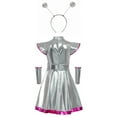thumbnail image 4 of HCNTES Girls Alien Halloween Space Man Dress Up Metallic Dress With Arm Sleeves Alien Hair Hoop Set(7-8 Years,S30-Purple), 4 of 6