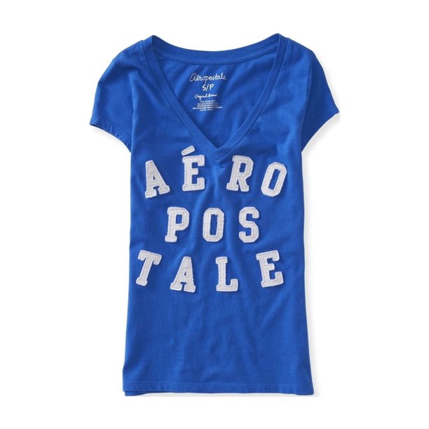 Playera adornada con logo apilado Aeropostale para mujer azul extragrande
