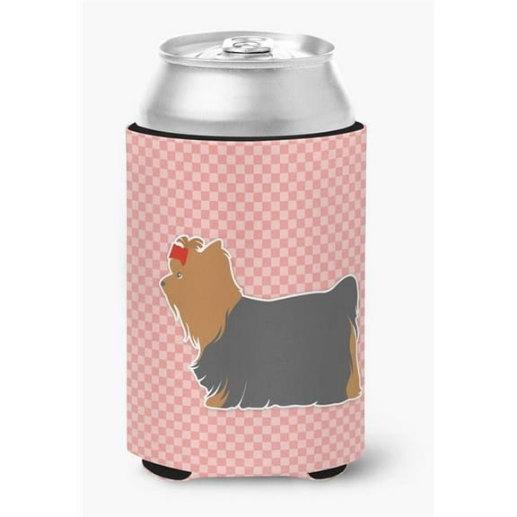 Yorkshire Terrier Yorkie Checkerboard Pink Can or Bottle Hugger