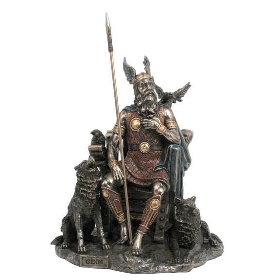 UNICORN STUDIO Norse God Odin with Spear and Wolves Cold Cast Bronze Statue 10 In