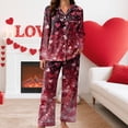 thumbnail image 4 of vigerkar Womens Pajama Sets Comfy Pj Set Cute Heart Print Long Sleeve Button Down Shirt With Long Pants (Brick Red, M), 4 of 6