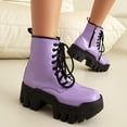 thumbnail image 3 of Women's Platform Chunky Combat Boots Punk Leather Thick Soles Lace up Mid Calf Riding Walking Short Boots, 3 of 5