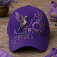 thumbnail image 2 of Under$8 Hats For Women Women Breast Cancer Awareness Baseball Cap Embroidered Hummingbird & Colorful Wildflower Print Hat Ribbon Design Support Headwear for Daily Outdoor Gsakboxl, 2 of 4