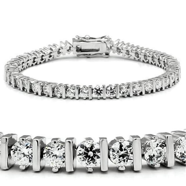 Alamode 47206-7 Femmes Bracelet en Laiton Rhodié avec AAA Grade CZ en Clair - 7 Po.