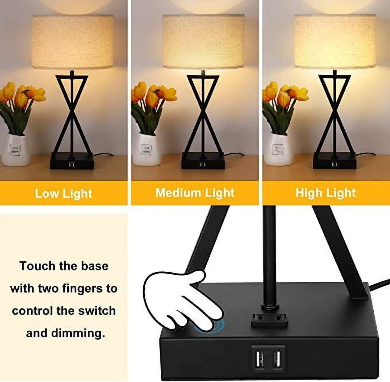 Table Lamp Set of 2 Table Lamps for Living Room (White,3 Touch Control Ways)