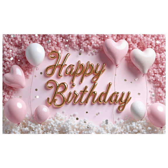 Pink Balloons Birthday Banner Decorative Background Polyester Material for Birthday Party Celebration Indoor Decoration