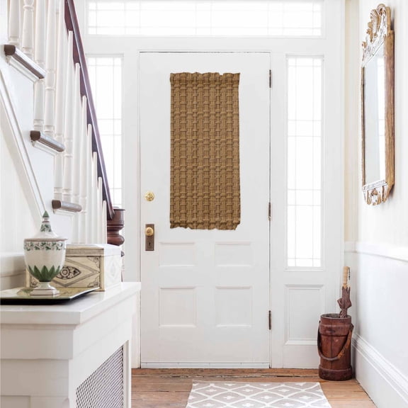 Vintage Rattan Door Curtains for Door Window,French Sidelight Front Back Door Curtains With Tieback,Minimalist Abstract Wicker Texture Brown Kitchen Rod Pocket Drapes Privacy Window Blind 25"x40"